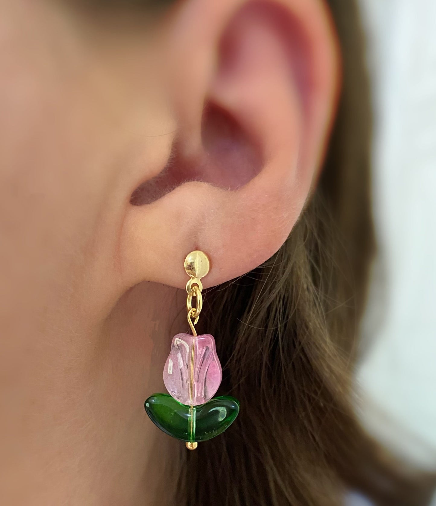 Aretes de tulipán rosa