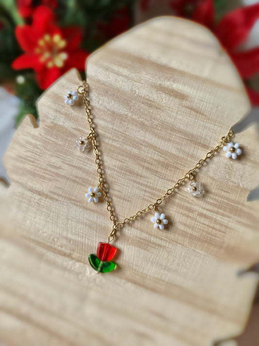 Collar Blooming con dije de tulipán rojo