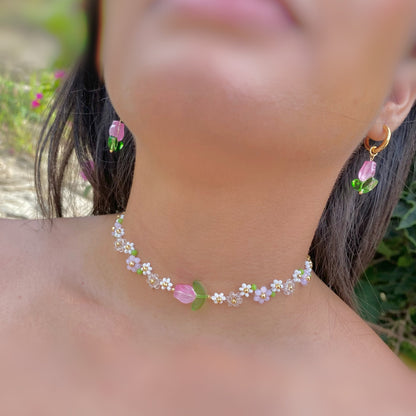 Choker de tulipanes rosa