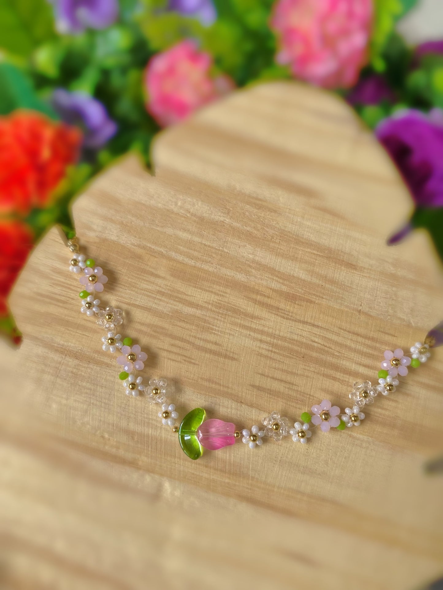 Choker de tulipanes rosa