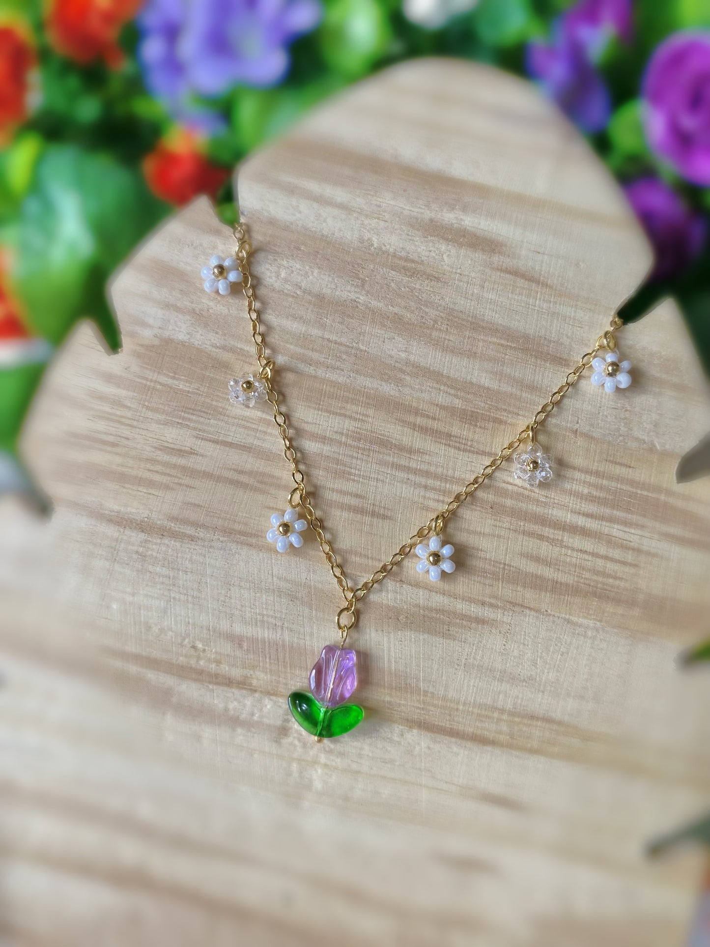Collar Blooming con tulipán lila